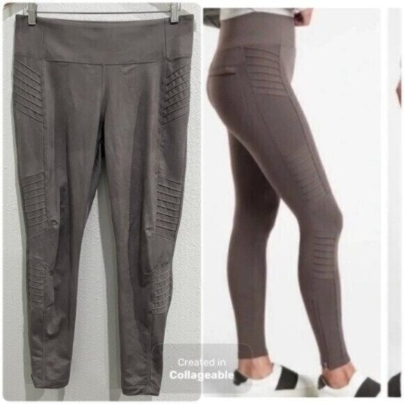 Athleta High Rise Moto Neutral Leggings Delancey Gleam Coated Athleisure - Picture 1 of 8